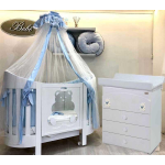 Bebè Cameretta Diamante - Lettino Ovale con Bagnetto fasciatoio Azzurro