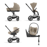 Cybex 4 in 1 Priam Cozy Beige-Chrome Black con Cloud T i-Size e Isofix