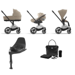 Cybex e-Priam 4 in 1 Cozy Beige-Chrome Black con Isofix e borsa