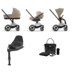 Cybex e-Priam 4 in 1 Cozy Beige-Chrome Brown con Isofix e borsa