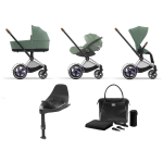 Cybex e-Priam 4 in 1 Leaf Green-Chrome Brown con Base Isofix e Borsa