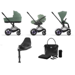 Cybex e-Priam 4 in 1 Leaf Green-Matt Black con Base Isofix e Borsa