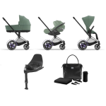 Cybex e-Priam 4 in 1 Leaf Green-Chrome Black con Base Isofix e Borsa