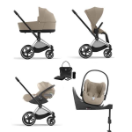 Cybex 4 in 1 Priam Cozy Beige-Chrome Black con Cloud T i-Size con Isofix e borsa