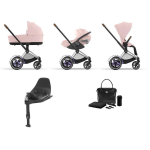 Cybex e-Priam 4 in 1 Peach Pink-Chrome Brown con Base Isofix e borsa