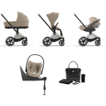 Cybex 4 in 1 Priam Cozy Beige-Rosegold con Cloud T i-Size Isofix e borsa