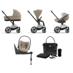 Cybex 4 in 1 Priam Cozy Beige-Chrome Black con Cloud T i-Size con Isofix e borsa