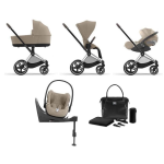 Cybex 4 in 1 Priam Cozy Beige-Chrome Brown con Cloud T i-Size con Isofix e borsa