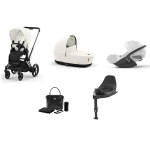 Cybex e-Priam 4 in 1 Off white-matt black con base isofix e borsa