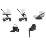 Cybex e-Priam 4 in 1 Off white-Chrome Black con base isofix e Borsa