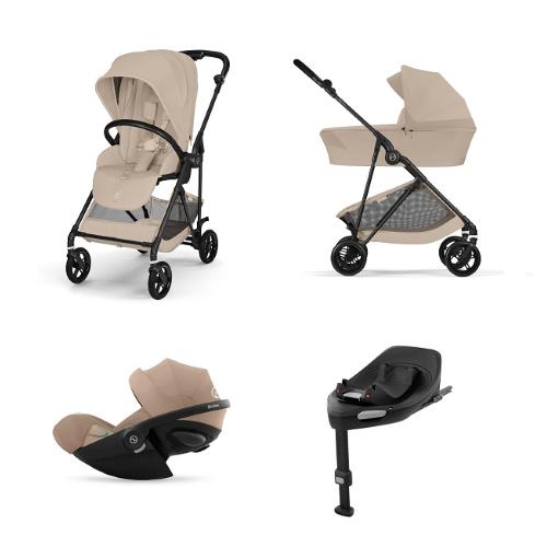 Cybex 4 in 1 Melio Carbon Almond Beige con Cloud G Plus I-Size e Isofix