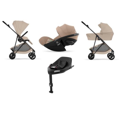 Cybex 4 in 1 Melio Carbon Almond Beige con Cloud G Plus I-Size e Isofix