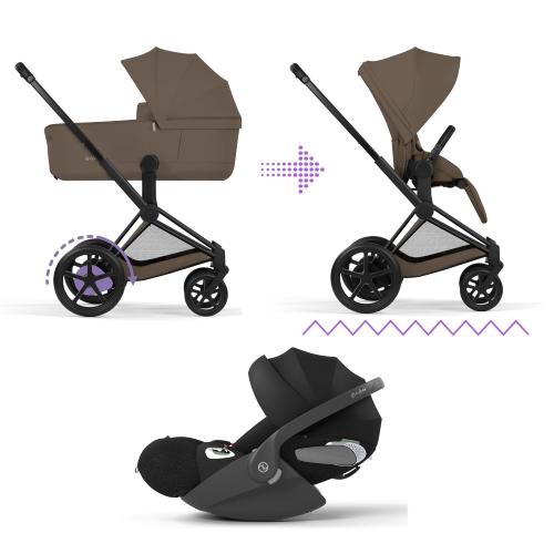 Cybex Trio ePriam Comfort Matt Black-Coconut Brown con Cloud T i-Size