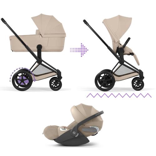 Cybex Trio ePriam Comfort Matt Black-Cozy Beige con Cloud T Plus