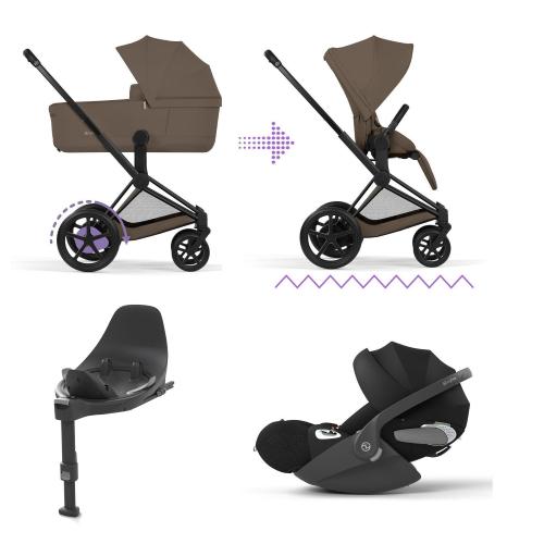 Cybex 4 in 1 ePriam Comfort Matt Black-Coconut Brown con Cloud T I-Size