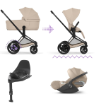 Cybex 4 in 1 ePriam Comfort Matt Black-Cozy Beige con Cloud T Plus