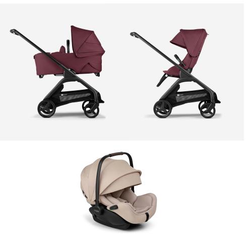 Bugaboo Trio Dragonfly Black Dark Cherry con Otter