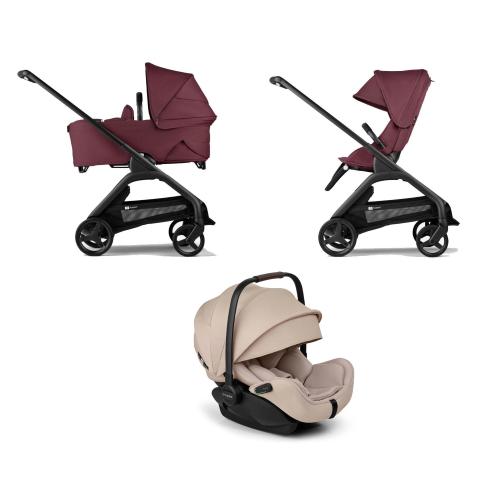 Bugaboo Trio Dragonfly Black Dark Cherry con Otter
