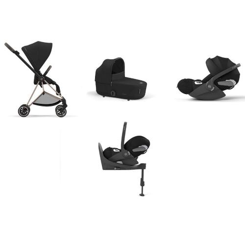 Cybex Mios 4-in-1 Sepia Black con telaio Rosegold Cloud T e Base T Isofix
