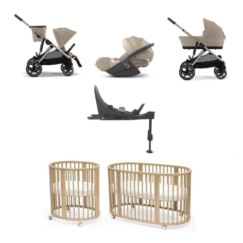 Kit Nascita Neonato Cybex Gazelle 4 in 1 Almond Beige e Stokke Sleepi V3 Natural
