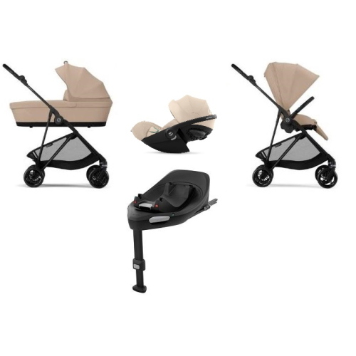 Cybex 4 in 1 Melio Carbon Almond Beige con Cloud G3 Plus I-Size e Isofix