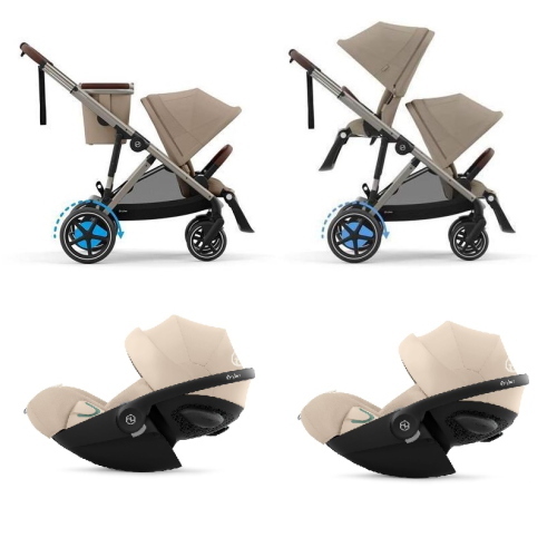 Cybex Gemellare e-Gazelle S TPE Almond Beige con 2 Cloud G3 Plus