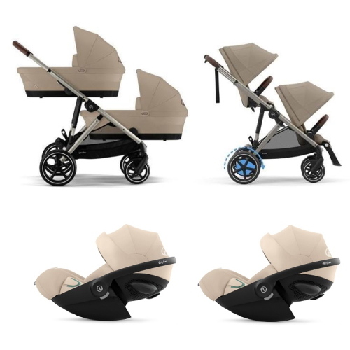 Cybex Trio Gemellare e-Gazelle S TPE Almond Beige e Cloud G3 Plus