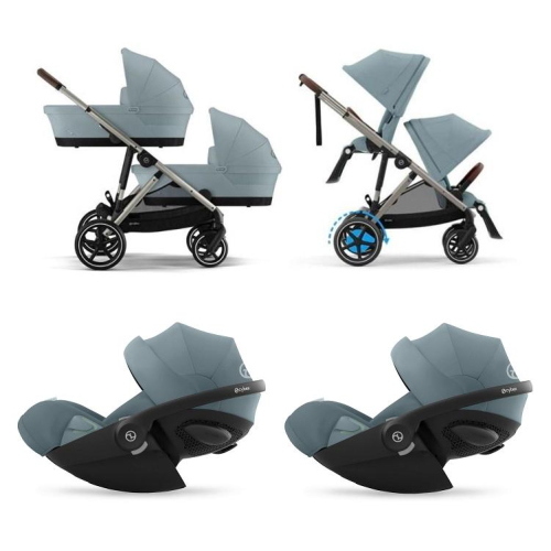 Cybex Trio Gemellare e-Gazelle S TPE Stormy Blue e Cloud G3 Plus