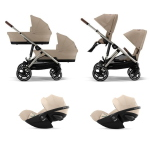 Cybex Trio Gemellare Gazelle S Almond Beige con Cloud G3 Plus i-Size