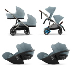 Cybex Trio Gemellare e-Gazelle S TPE Stormy Blue e Cloud G3 Plus