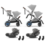 Cybex Gemellare e-Gazelle S SLV Stone Grey con 2 Cloud T i-Size