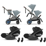 Cybex Gemellare e-Gazelle S TPE Stormy Blue con 2 Cloud T i-Size
