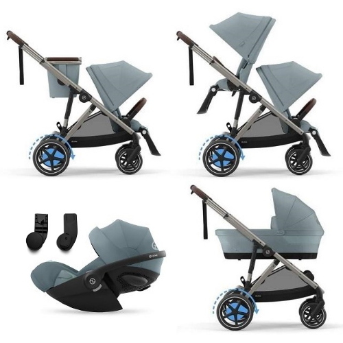 Cybex Trio Fratellare e-Gazelle S TPE Stormy Blue con Cloud G3 i-Size Plus