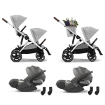 Cybex Gemellare Gazelle S SLV Stone Grey con 2 Cloud T i-Size