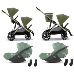 Cybex Gemellare Gazelle S TPE Moss Green con 2 Cloud T Plus i-Size
