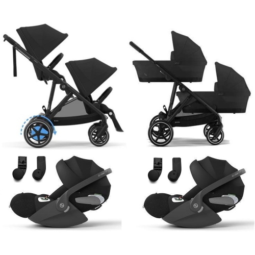Cybex Trio Gemellare e-Gazelle S BLK Moon Black con Cloud T i-Size