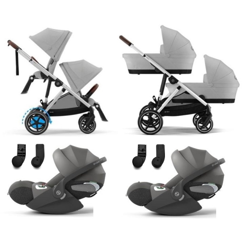 Cybex Trio Gemellare e-Gazelle S SLV Stone Grey con Cloud T i-Size