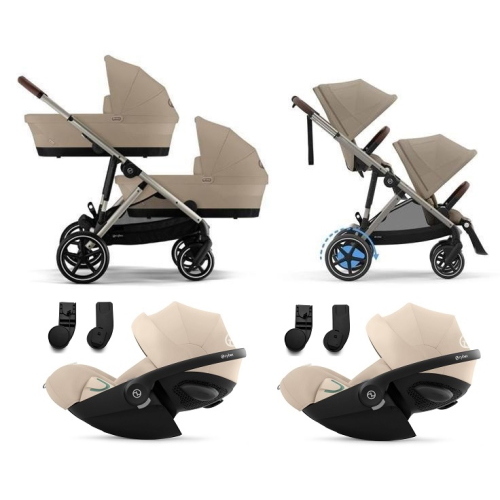 Cybex Trio Gemellare e-Gazelle S Almond Beige e Cloud G3 i-Size Plus