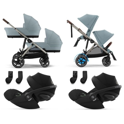 Cybex Trio Gemellare e-Gazelle S TPE Stormy Blue con Cloud G i-Size