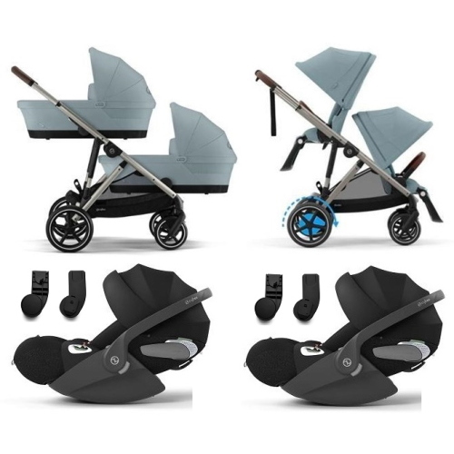 Cybex Trio Gemellare e-Gazelle S Stormy Blue con Cloud T i-Size