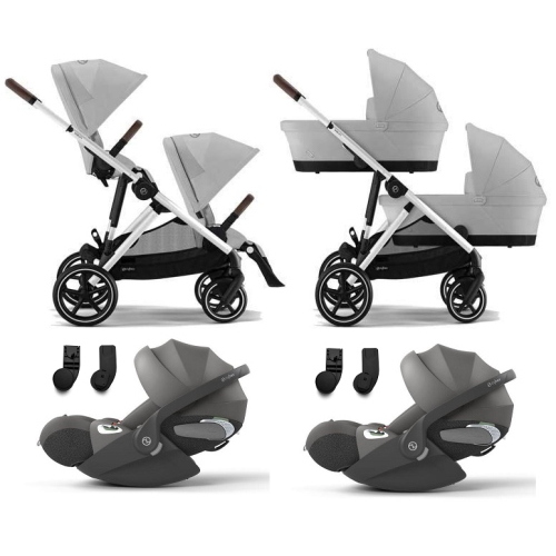 Cybex Trio Gemellare Gazelle S SLV Stone Grey con Cloud T i-Size