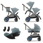 Cybex Trio Fratellare e-Gazelle S TPE Stormy Blue con Cloud G3 i-Size Plus