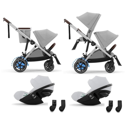 Cybex Gemellare e-Gazelle S SLV Stone Grey con 2 Cloud G i-Size