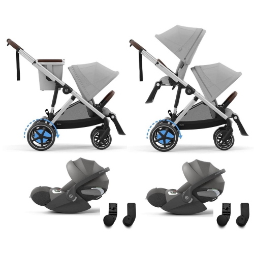 Cybex Gemellare e-Gazelle S SLV Stone Grey con 2 Cloud T i-Size