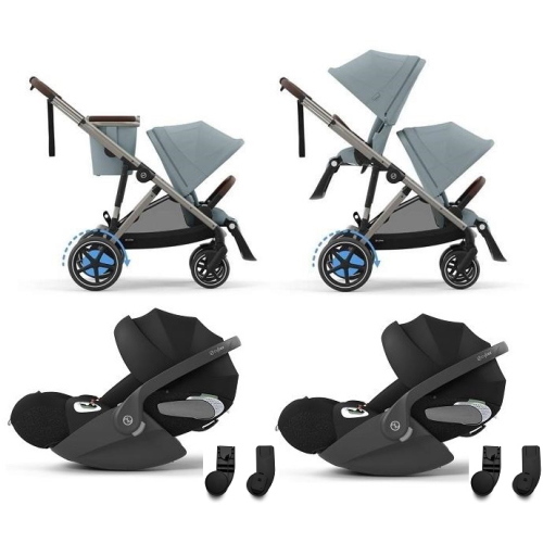 Cybex Gemellare e-Gazelle S TPE Stormy Blue con 2 Cloud T i-Size