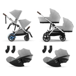 Cybex Trio Gemellare e-Gazelle S SLV Stone Grey con Cloud G Plus