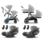 Cybex Trio Gemellare e-Gazelle S SLV Stone Grey con Cloud T i-Size