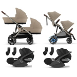 Cybex Trio Gemellare e-Gazelle S Almond Beige con Cloud T i-Size