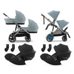 Cybex Trio Gemellare e-Gazelle S Stormy Blue e Cloud G Plus i-Size