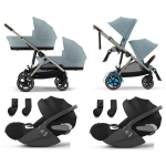 Cybex Trio Gemellare e-Gazelle S Stormy Blue con Cloud T i-Size